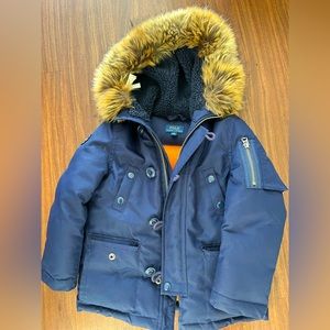 Winter Coat, Boys, Water-Resistant Down Parka, Navy Blue, Polo, Size 5